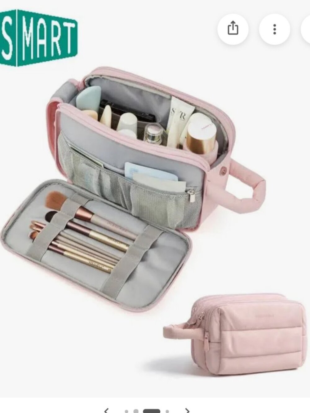 Bagsmart make-up/toiletry bag, pink, quilted with double zipper and handle